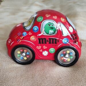 M&M'S Love Bug Car Tin Red and Green Vintage